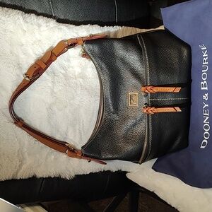 Dooney & Bourke Black Shoulder Bag With Light Brown Leather Trim With Dust Bag